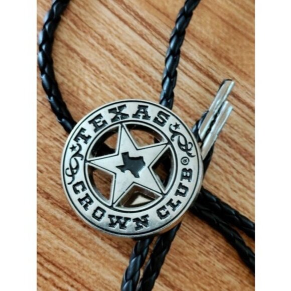 Vintage Texas Crown Club Circle Star Silver Tone Bolo Tie Whiskey - Picture 2 of 7